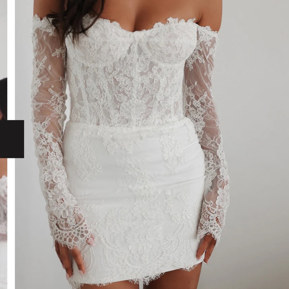 UNTAMED PETALS BY AMANDA JUDGE White Lace Off-Shoulder Dress
